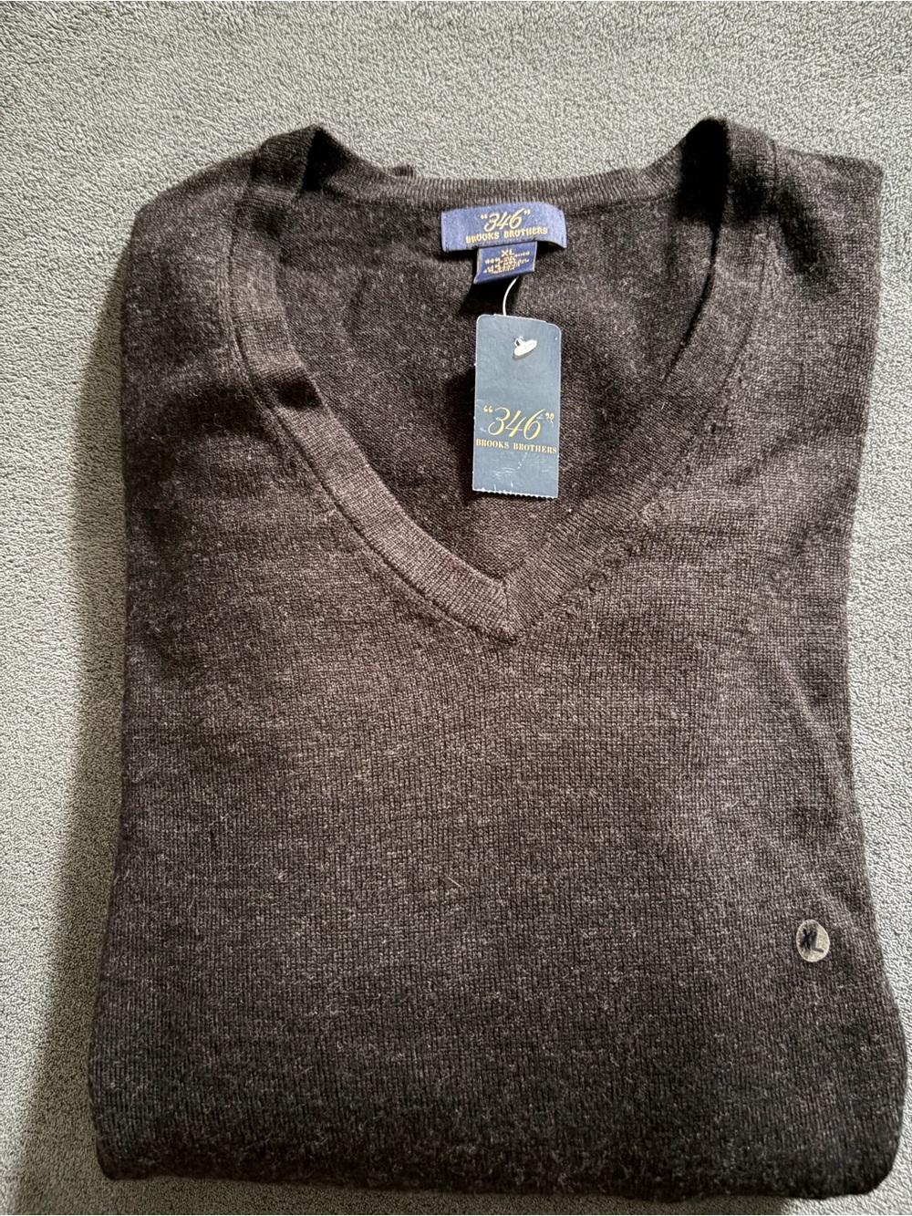 Brooks Brothers Men's Charcoal V-Neck Merino Wool Blend NWT XL